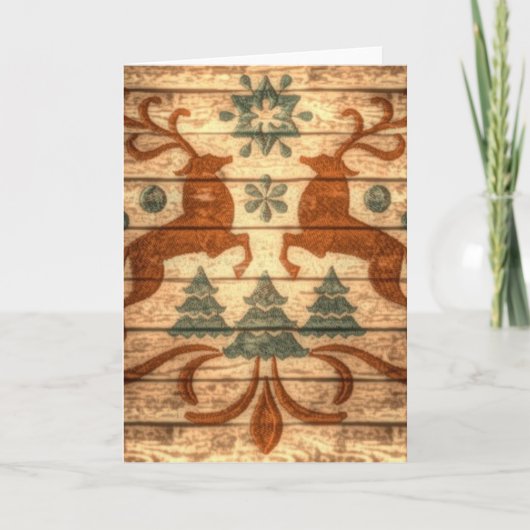 トナカイ初期のの雪片の北欧クリスマス シーズンカード (正面)