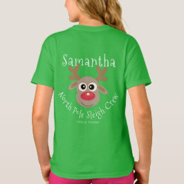 トナカイ北極そりのクルーのクリスマスグリーン Tシャツ