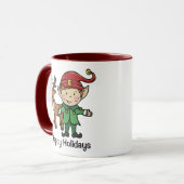 トナカイ及び小妖精や小人の幸せな休日のマグ マグカップ (正面左)