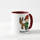 トナカイ及び小妖精や小人の幸せな休日のマグ マグカップ (正面右)