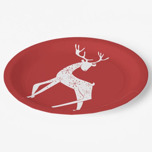 トナカイ及び雪片のトナカイの交差のクリスマス ペーパープレート (アングル)