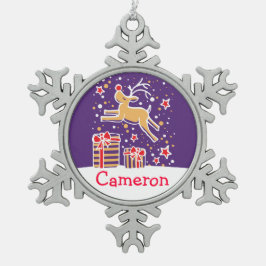 トナカイ名スノーフレーククリスマス飾り スノーフレークピューターオーナメント