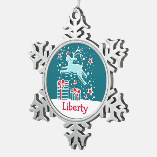 トナカイ名スノーフレーククリスマス飾り スノーフレークピューターオーナメント (右)