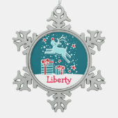 トナカイ名スノーフレーククリスマス飾り スノーフレークピューターオーナメント (正面)