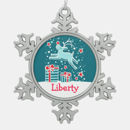 トナカイ名スノーフレーククリスマス飾り スノーフレークピューターオーナメント