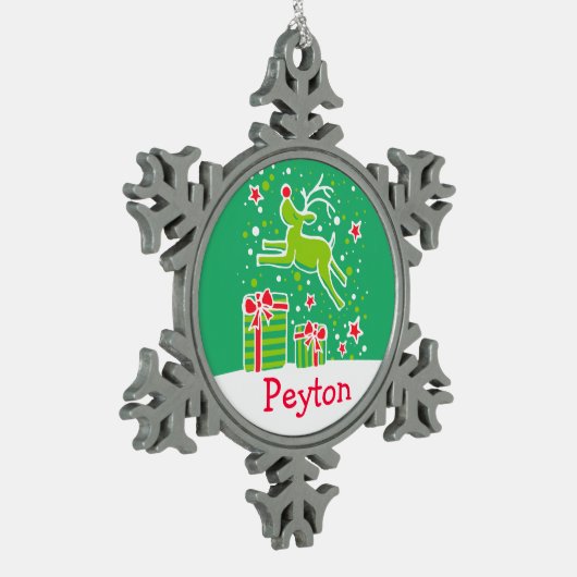 トナカイ名スノーフレーククリスマス飾り スノーフレークピューターオーナメント (左)