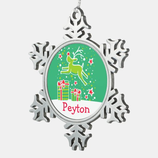 トナカイ名スノーフレーククリスマス飾り スノーフレークピューターオーナメント (右)