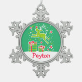 トナカイ名スノーフレーククリスマス飾り スノーフレークピューターオーナメント (正面)