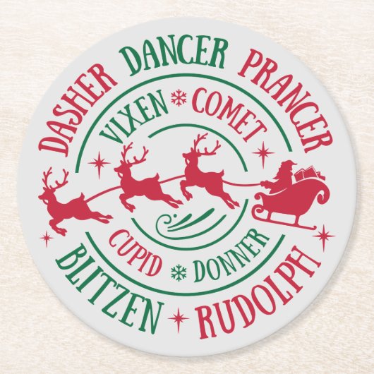 トナカイ名ラウンドワードアート ラウンドペーパーコースター (正面)