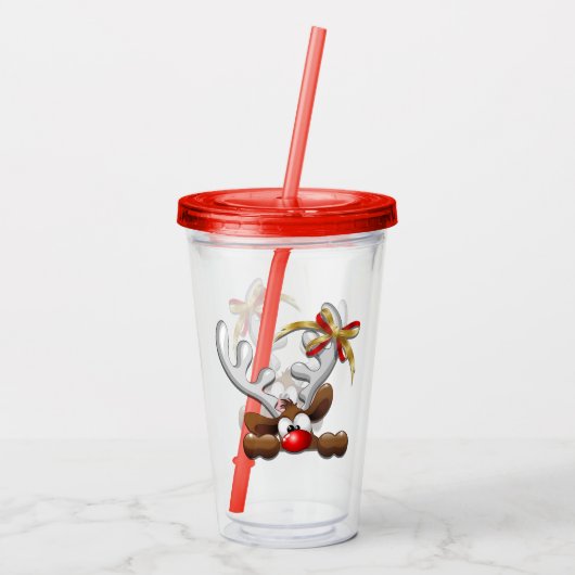 トナカイ困惑おもしろいクリスマスキャラクター アクリルタンブラー (裏面)