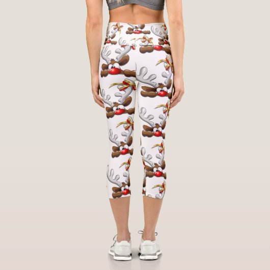 トナカイ困惑おもしろいクリスマスキャラクター カプリレギンス (裏面)