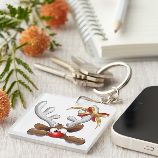 トナカイ困惑おもしろいクリスマスキャラクター キーホルダー (正面右)