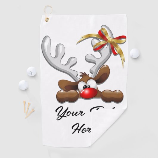 トナカイ困惑おもしろいクリスマスキャラクター ゴルフタオル (インサイチュ)