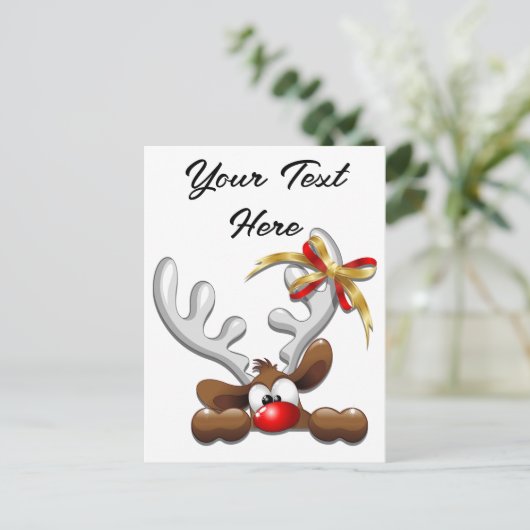 トナカイ困惑おもしろいクリスマスキャラクター シーズンポストカード (スタンド正面)
