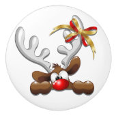 トナカイ困惑おもしろいクリスマスキャラクター セラミックノブ (正面)