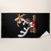 トナカイ困惑おもしろいクリスマスキャラクター ビーチタオル (正面)