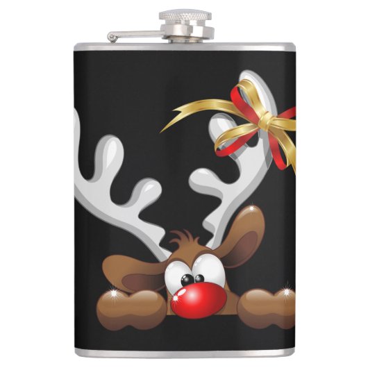 トナカイ困惑おもしろいクリスマスキャラクター フラスク (正面)
