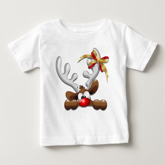 トナカイ困惑おもしろいクリスマスキャラクター ベビーTシャツ (正面)