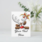トナカイ困惑おもしろいクリスマスキャラクター ポストカード (スタンド正面)