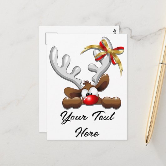 トナカイ困惑おもしろいクリスマスキャラクター ポストカード (正面/裏面インサイチュ)