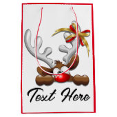 トナカイ困惑おもしろいクリスマスキャラクター ミディアムペーパーバッグ (正面)