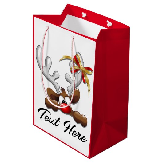 トナカイ困惑おもしろいクリスマスキャラクター ミディアムペーパーバッグ (裏面アングル)