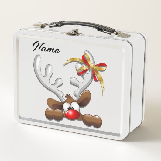トナカイ困惑おもしろいクリスマスキャラクター メタルランチボックス (正面)