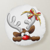 トナカイ困惑おもしろいクリスマスキャラクター ラウンドクッション (裏面)