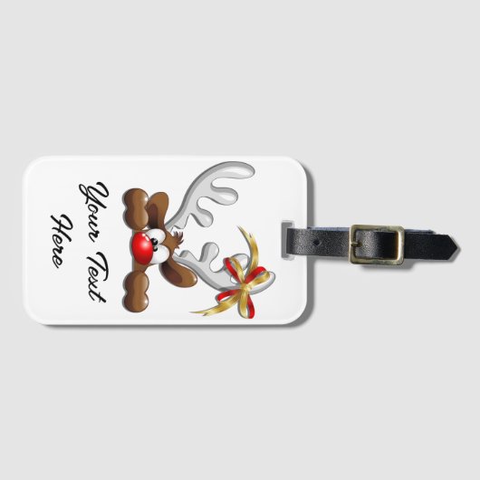 トナカイ困惑おもしろいクリスマスキャラクター ラゲッジタグ (正面横)