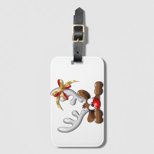 トナカイ困惑おもしろいクリスマスキャラクター ラゲッジタグ (正面縦)