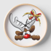 トナカイ困惑おもしろいクリスマスキャラクター 壁時計 (正面)