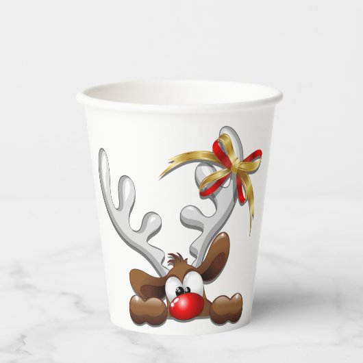 トナカイ困惑おもしろいクリスマスキャラクター 紙コップ (正面)