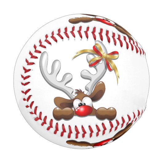 トナカイ困惑おもしろいクリスマスキャラクター 野球ボール (正面左)