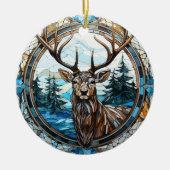トナカイ威厳のあるステンドグラスのクリスマスオーナメント セラミックオーナメント (正面)