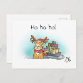 トナカイ子猫とプレゼントでいっぱいのソリ シーズンポストカード (正面/裏面)