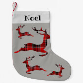 トナカイ市松模様にパターンplaidノエル名タグ スモールクリスマスストッキング (正面)