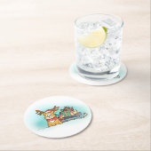 トナカイ帽子とスリー付きクリスマス ラウンドペーパーコースター (インサイチュ)