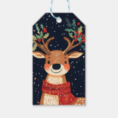 トナカイ星空のクリスマスの輝く夜 ギフトタグ (正面)