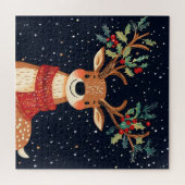 トナカイ星空のクリスマスの輝く夜 ジグソーパズル (横)