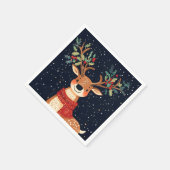 トナカイ星空のクリスマスの輝く夜 スタンダードカクテルナプキン (角)