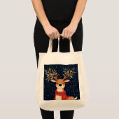 トナカイ星空のクリスマスの輝く夜 トートバッグ (正面(商品))