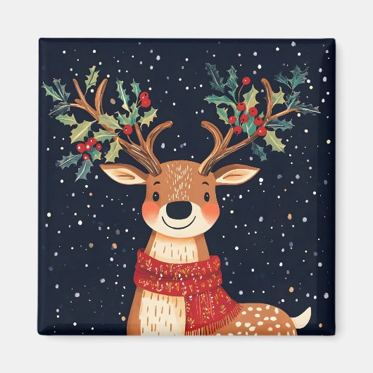 トナカイ星空のクリスマスの輝く夜 マグネット (正面)