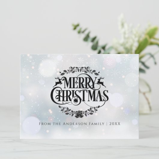 トナカイ植物リースメリークリスマス シーズンカード (スタンド正面)