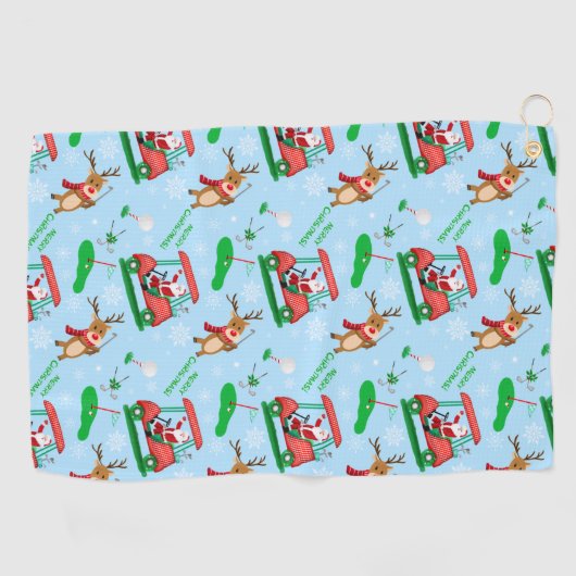 トナカイ模様のクリスマスサンタゴルフ ゴルフタオル (横)