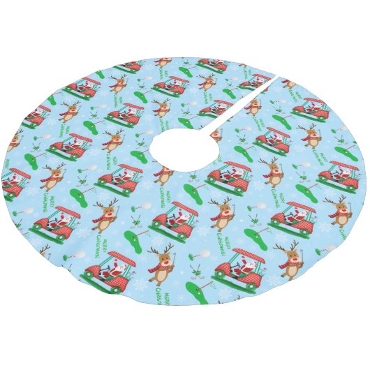 トナカイ模様のクリスマスサンタゴルフ ブラッシュドポリエステルツリースカート (アングル)