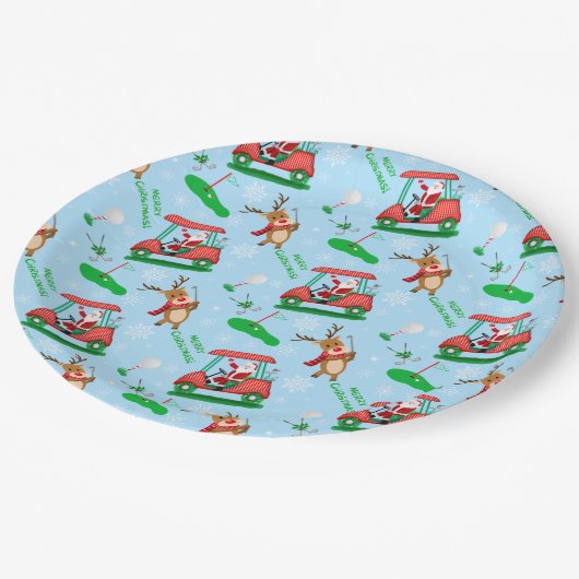 トナカイ模様のクリスマスサンタゴルフ ペーパープレート (アングル)