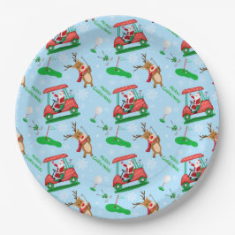 トナカイ模様のクリスマスサンタゴルフ ペーパープレート