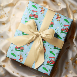 トナカイ模様のクリスマスサンタゴルフ ラッピングペーパー