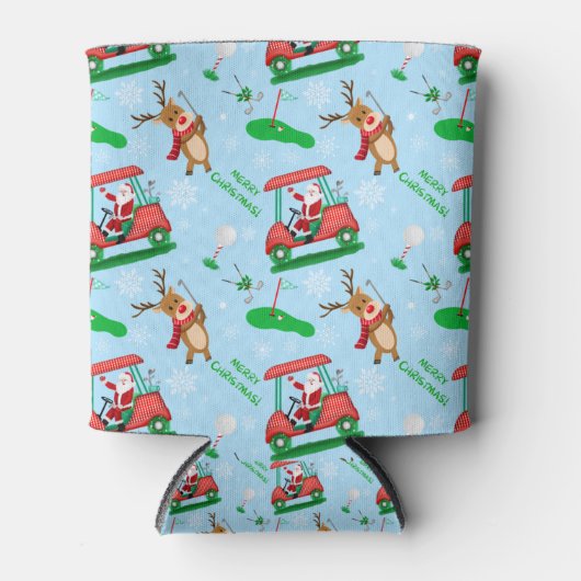 トナカイ模様のクリスマスサンタゴルフ 缶クーラー (正面)