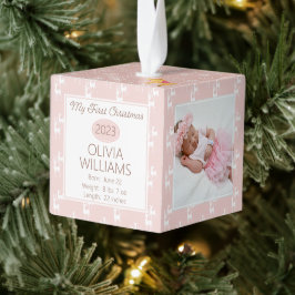 トナカイ模様ベビーマイ初めてのクリスマス3写真 キューブオーナメント